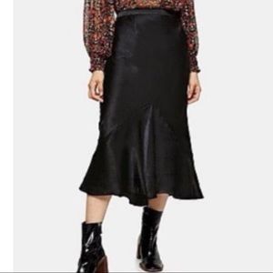 Topshop Black Satin Midi skirt